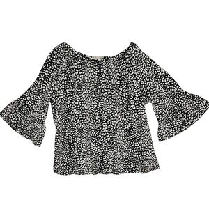 Michael Kors Black White Animal Print Top Blouse Plus Size 1X Bell 3/4 Sleeves